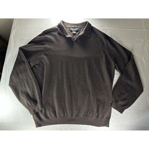 Eddie Bauer Fine Italian Merino Wool Sweater Mens XL Brown Casual Polo Style